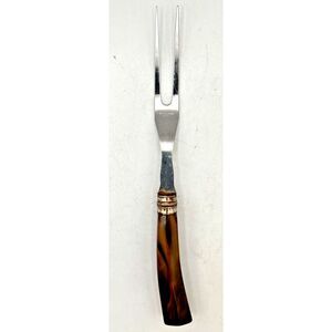 VTG Meat Serving Fork marbled Bakelite style Handle, MCM Stainless Steel 10 1/4"